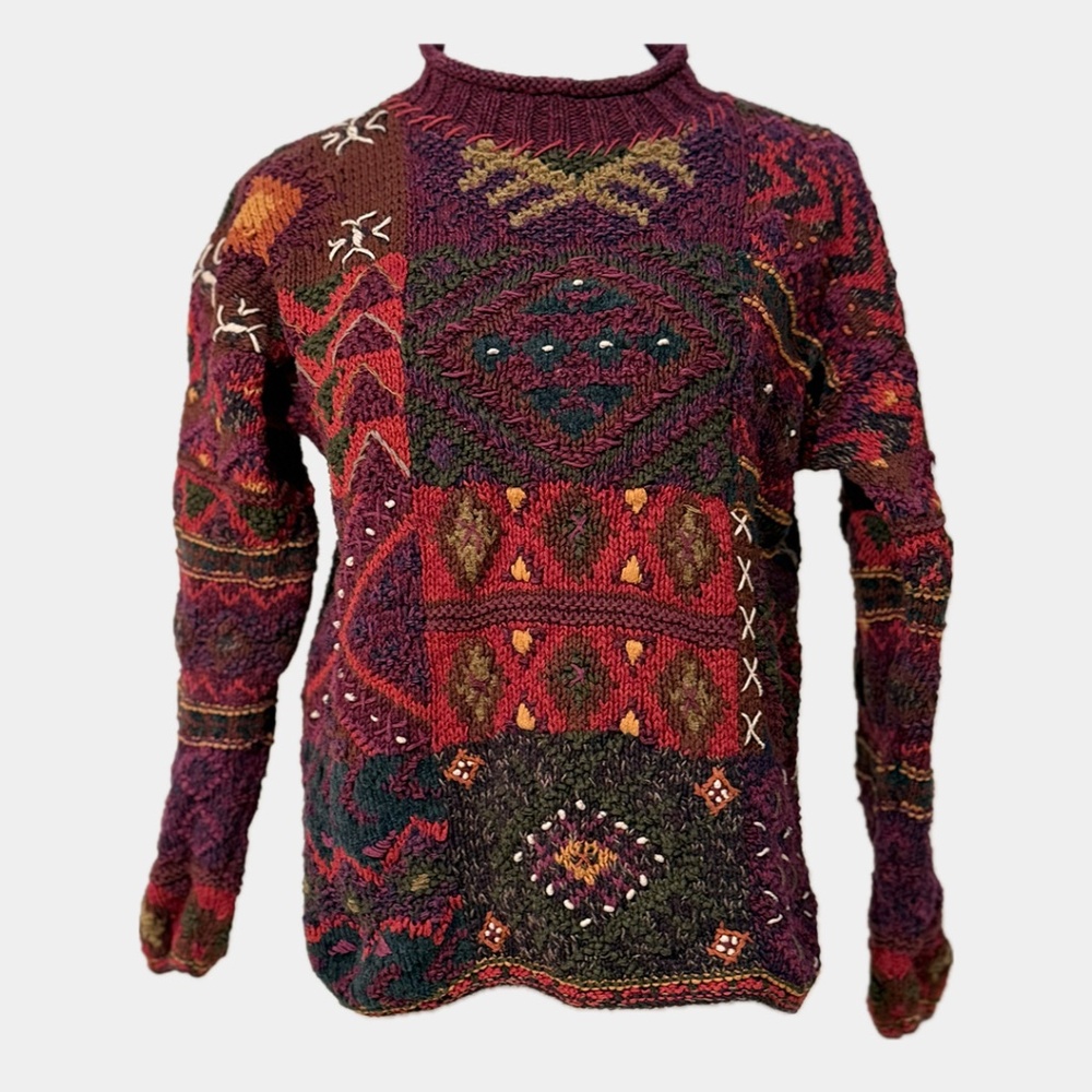 Colorful Hand-Knit Sweater – XL
